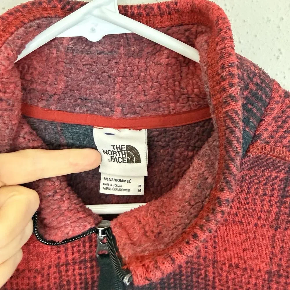 The North Face Jacket Men’s Sz Medium Fleece Pullover Red Plaid 1/2 Zip